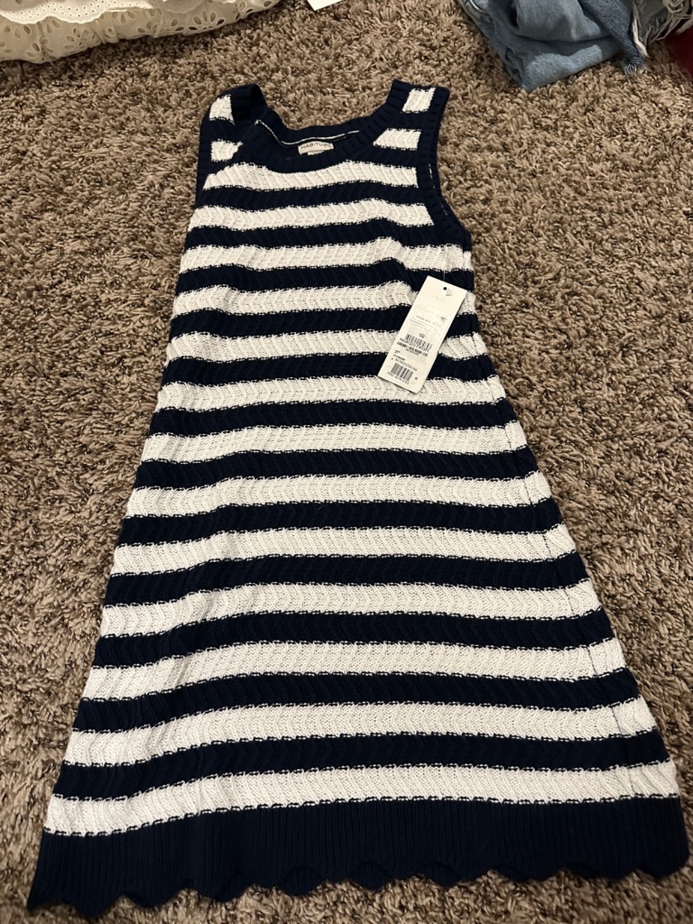 Habitual Navy and White Striped Sleeveless Knit Dress